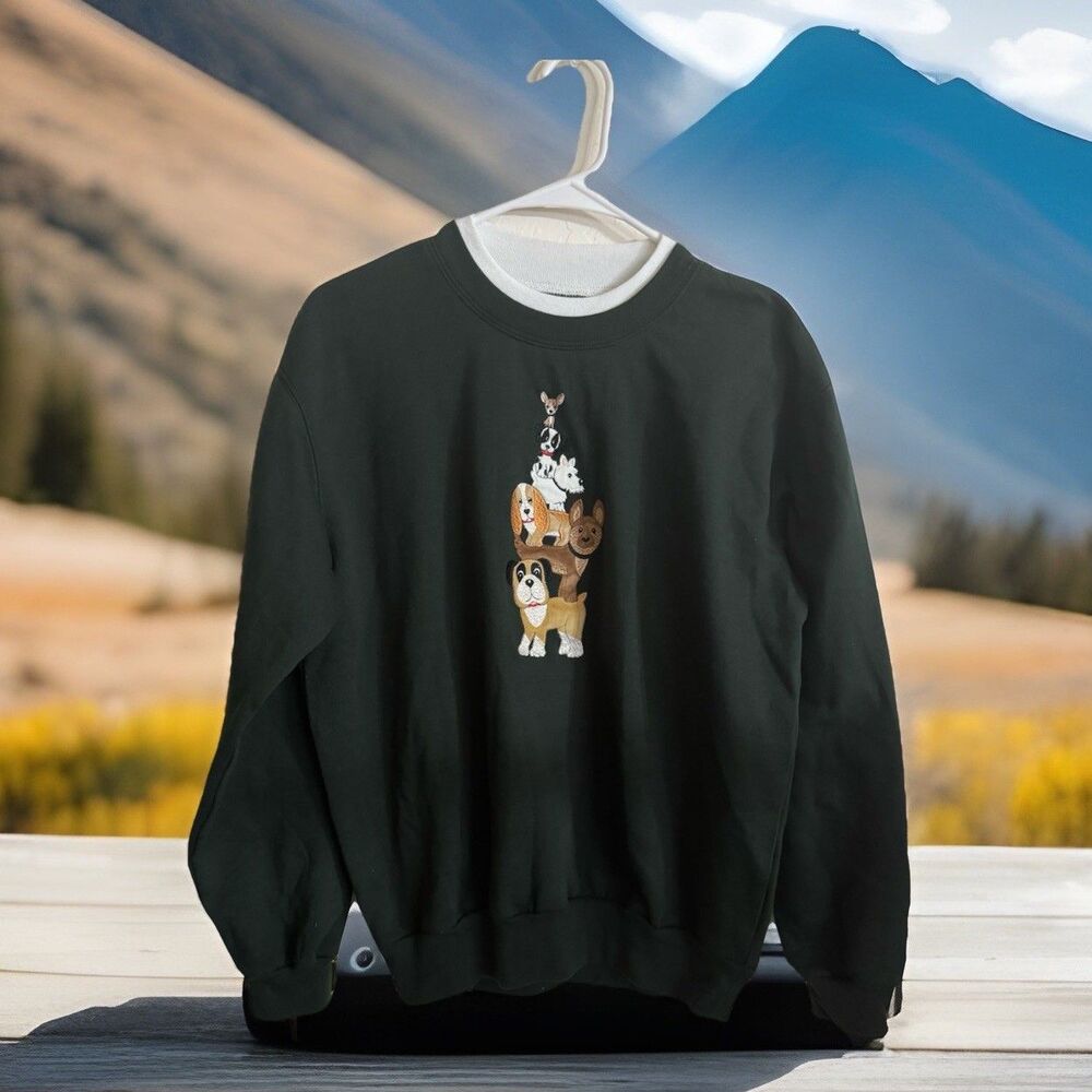 Y2K Decorated Originals M Sweatshirt Embroidered Stacker Dogs Metallic BOHO
